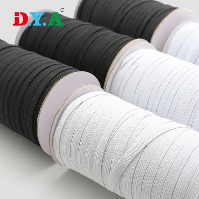 Groothandel 3Mm 5Mm 6Mm 10Mm 12Mm 15Mm 20Mm Breedte Zwart Wit Getailleerde Elastische Tape Plat Gevlochten Elastische Band Voor Kleding Naaien