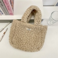 Sac fourre-tout pour femme, style mode, couleur unie, en peluche douce, petit sac à main, design classique, style décontracté, sac à déjeuner