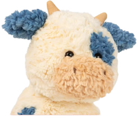 Peluche personnalisée en forme de vache, brodée, en tissu super doux, adorable, bleu crème, réchauffable au micro-ondes, pour anniversaire