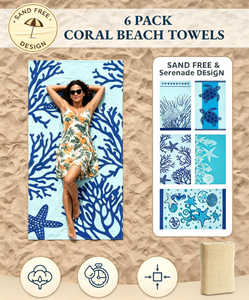 Lot de 6 serviettes de plage, serviettes de piscine élégantes et surdimensionnées pour adultes, <span class=keywords><strong>serviette</strong></span> de voyage légère à séchage rapide, 39"x71" - Coral Beach - Product Image 2