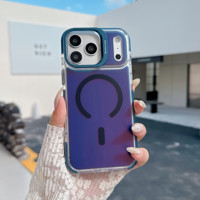 IVYMAX Magnetische Kleurrijke Wave Zakvriendelijke Stand Camera Ring Kickstand Telefoonhoesje voor iPhone 16 17 18 Pro Max Cover