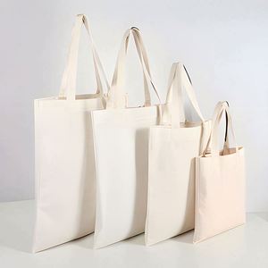 Sacs de courses réutilisables personnalisés en gros avec logo imprimé, sacs fourre-tout en toile de coton blanc uni pour femmes, personnalisables - Product Image 1