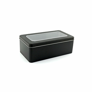<span class=keywords><strong>Fancy</strong></span> đen hình chữ nhật Biscuit container Cookies hộp thiếc với cửa sổ - Product Image 1