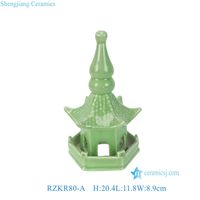RZKR80-A couleur verte unie céladon pagode ornement pagode objets Mini pavillon Statues paysage Sculpture