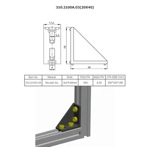 310.2100 A.03 Hot verkauf hardware aluminium legierung 20*40 größe 90 grad dreieck ecke halterung aluminium profil zubehör