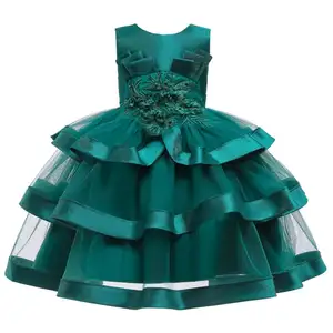 Çocuk çok katmanlı asil prenses elbise çocuklar kolsuz kabarık bebek kız doğum günü elbiseleri 1-8 yaşında