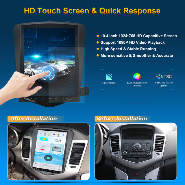 10.4" Android Auto & Wireless Carplay Head Unit for Chevrolet Cruze 2009-2016, Built-in GPS & Rear Camera Included