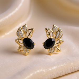 Orecchini a Perno E2626 con Fiore Dorato e Zircone Ovale, Gioielli Romantici da Donna per Feste - Product Image 2