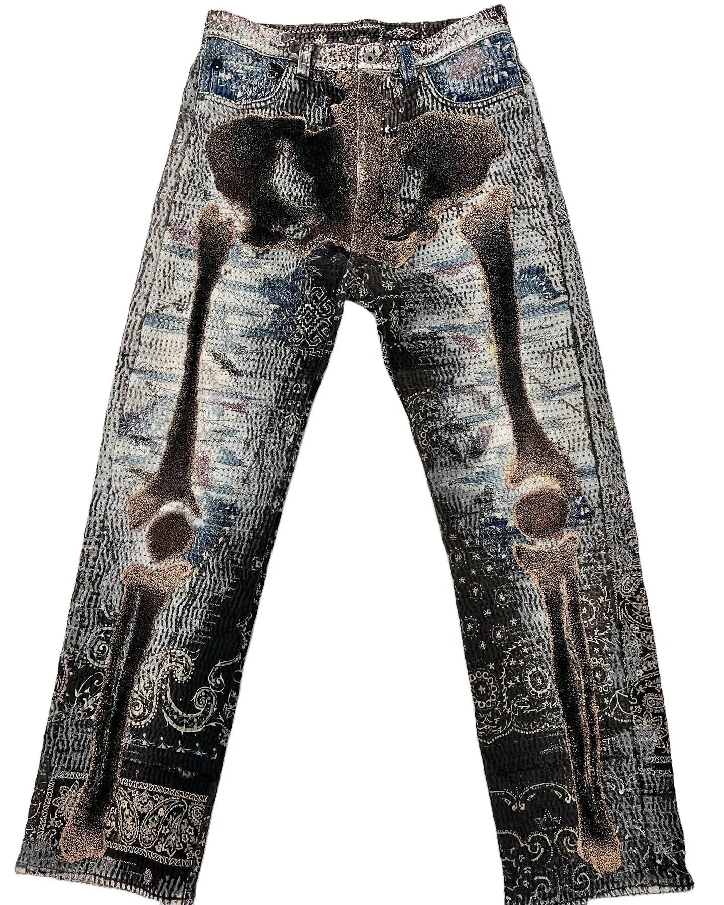 Zhuoyang indumento personalizzato nero scheletro ricamato Jeans larghi da uomo a gamba larga alla moda Casual Jeans dritti da uomo