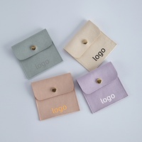 Pochette à bijoux carrée en microfibre de luxe faite à la main avec logo personnalisé, fermeture à bouton, sac de rangement portable pour bijoux (couleurs personnalisées)
