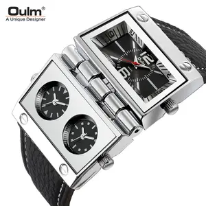 Oulm European radium men's watch large dial trend fashion clock multi-time zone rectangular quartz men's watch