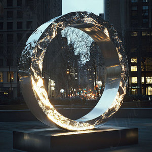 Grand miroir personnalisé polissage croissant de lune cercle en forme de <span class=keywords><strong>rond</strong></span>-<span class=keywords><strong>point</strong></span> métal Art anneau en acier inoxydable Sculpture - Product Image 1