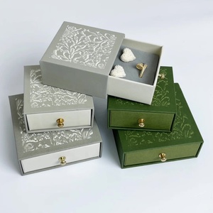 Luxury Paper Square Sliding Packaging <b>Box</b> Patterned Metal Buckle <b>Earring</b> Ring Pendant Jewelry <b>Gift</b> Drawer <b>Box</b> with Foam Insert - Product Image 2