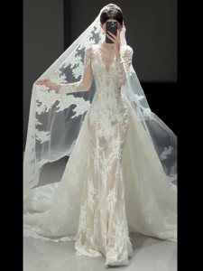 S1098Y Nouvelle Robe <span class=keywords><strong>de</strong></span> Mariée Sirène Vintage Française en Dentelle Légère, <span class=keywords><strong>Voile</strong></span> <span class=keywords><strong>de</strong></span> Soirée Haut <span class=keywords><strong>de</strong></span> Gamme, Robe <span class=keywords><strong>de</strong></span> Fiançailles et <span class=keywords><strong>de</strong></span> Mariage - Product Image 3