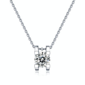 Classic Style 925 <b>Sterling</b> <b>Silver</b> 1 Carat Claw Setting Moissanite <b>Necklace</b> for Woman Fancy Quality <b>Women</b> <b>Necklace</b> Best Gifts - Product Image 1