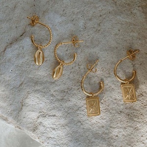 Bijoux de <span class=keywords><strong>mode</strong></span> Gemnel, boucles d'oreilles tendance, argent 925 plaqué or, coquillage classique, boucles d'oreilles créoles d'été, océan - Product Image 4