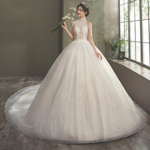 <span class=keywords><strong>2021</strong></span> été AL0954 robe de mariée de luxe blanc robe de mariée licou cou traînant Cour Style grande taille cristal maître mariage - Product Image 5