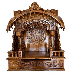 Gran Mueble de Pooja Oscuro y Pulido, Templo Tradicional de Madera de Teca Divina, Unidad de Pooja Tallada a Mano para el Hogar - Product Image 4