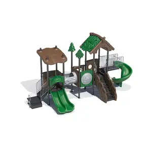 children and amusement theme park equipment outside playground slide