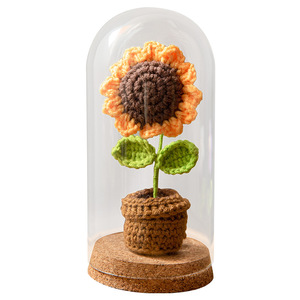 Adornos florales de ganchillo de lana rosa hechos a mano, girasoles simulados para el Día de San Valentín, en maceta, listos para plantar, venta al por mayor. - Product Image 4
