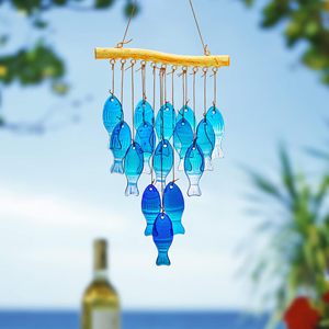 Campanas de viento de vidrieras de pez de mar azul únicas hechas a mano para decoración de boda de patio de jardín exterior - Product Image 1