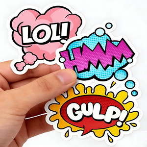 Autocollant vinyle tendance à effets sonores de bande dessinée, imperméable, personnalisé, à gratter, adhésif réutilisable pour ordinateur portable et fonction de rappel - Product Image 1