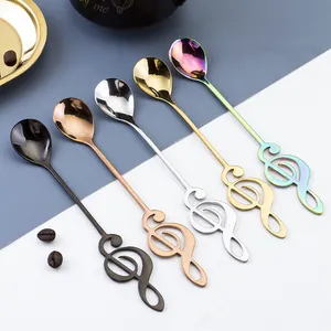 Food Grade Metal Gold Music note Stirring Spoon stainless steel coffee tea spoon set music spoon