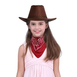 孩子们牛仔帽与班达娜集男孩女孩西部牛仔感觉抽绳帽子万圣节派对服装打扮
