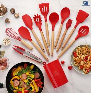 BPA Free Kochgeschirr Set Silikon löffel Spatel Turner Zange <span class=keywords><strong>12</strong></span> PCS Holzgriff Küchen utensilien Set - Product Image 5