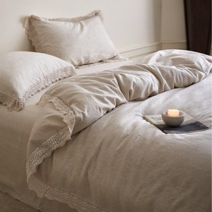 Juego de Ropa de Cama de Lino y Algodón con Encaje Estilo Francés, Transpirable y Agradable para la Piel, para las Cuatro Estaciones - Product Image 3
