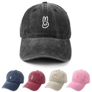 Gorra de Béisbol de Algodón Lavado con Bordado de Conejo, Unisex, Protección Solar para Exteriores - Product Image 1