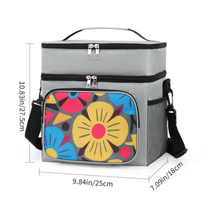 Double Layer Insulated Lunch Bag With Floral Print Large Capacity For Office Workers Portable Cooler Bag - Product Image 5