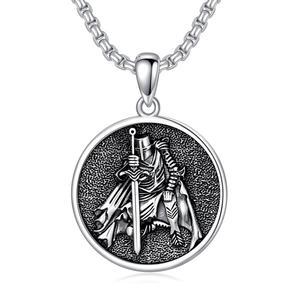 Vendita in fabbrica 925 argento Sterling ossidato inciso vico guerriero croce collana con ciondolo rotondo - Product Image 1