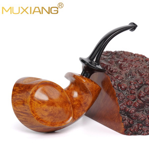 MUXIANG Briar Wood Smoking Pipe Bent Type Light Colored Glossy Black Sandblasted Tobacco Pipe For Men - Product Image 1