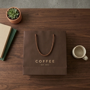 Sacchetto per Caffè in Carta Ondulata Marrone Scuro con Logo CMYK Personalizzabile per Confezioni di Caffè e Prodotti da Forno - Product Image 1