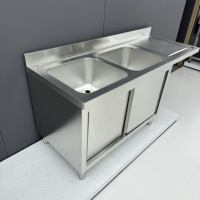Évier de cuisine double en acier inoxydable de style européen, table de préparation alimentaire avec évier pour équipement de restaurant