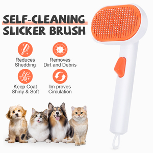 Spazzole autopulenti per massaggi in acciaio inossidabile per animali domestici pettine per gatti e cani spazzola per rimozione peli di animali domestici con pulsante di rilascio - Product Image 2