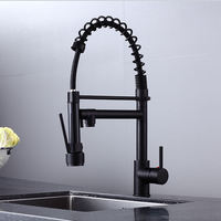 Robinet de cuisine monocommande noir poli avec douchette extractible, mitigeur eau chaude et froide, pour rénovation moderne de l'évier de cuisine