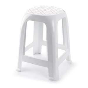 White Plastic Stool With Perforated Seat Indoor Outdoor Use - Product Image 1
