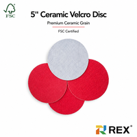 Disques abrasifs en céramique REX Premium 5 pouces 125 mm à fixation auto-agrippante certifiés FSC pour le polissage industriel des métaux lourds.