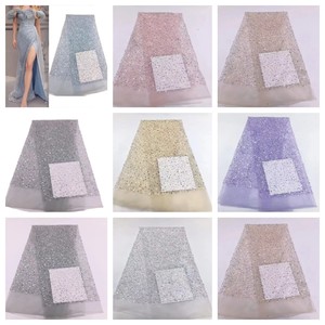 Tessuto di pizzo con paillettes tessuto perline di pizzo di paillettes ricamo di perle pieno abito da sera da sposa tessuto di perline di pizzo con paillettes - Product Image 6