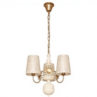 Lustre vintage en laiton finition vieillie, 3 lumières, abat-jour en tissu, luminaire suspendu pour salon