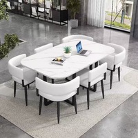 Luxuriöser Klappbarer Esstisch mit Steinplatte 6-Stühle-Set Metallbeine Modernes Design Wohnmöbel für Gewerbe