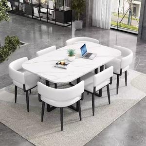 Table à manger pliante en pierre de luxe léger, plateau en dalle de roche, ensemble de 6 chaises, pieds en métal, design moderne, mobilier de maison pour usage commercial - Product Image 1