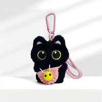 Pendentif chat noir super mignon en peluche, avec cordon tressé à la main, disponible en plusieurs couleurs, cadeau pour amis