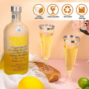 Plastique transparent incassable <span class=keywords><strong>de</strong></span> luxe pour flûtes à <span class=keywords><strong>champagne</strong></span> Base <span class=keywords><strong>de</strong></span> jante dorée Passe au lave-vaisselle Conception empilable Mariages Fêtes Événements - Product Image 5