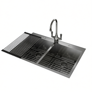 Fregadero Doble Empotrable para Cocina, 33x22 Pulgadas, Acero Inoxidable Calibre 18, Negro Mate, Estilo Rústico, Fácil de Limpiar - Product Image 1