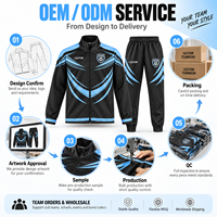 Ensemble de survêtement de football personnalisé, veste zippée et pantalon, noir et bleu, tenue d'équipe de club, impression de logo personnalisé, OEM, vente en gros, faible MOQ