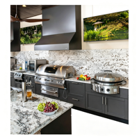 Cuisine extérieure moderne noire VERMONHOUZZ, résistante aux intempéries, avec barbecue intégré, pour hôtel de charme et patio.