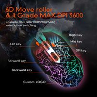 Souris optique ergonomique 6D 3600 DPI avec LED respirante séparée, souris RGB USB pour gamer, ordinateur portable, ordinateur de bureau, souris de jeu filaire ROHS